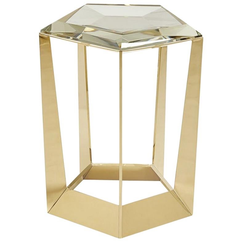 Diamony Side Table with Crystal Glass Top For Sale