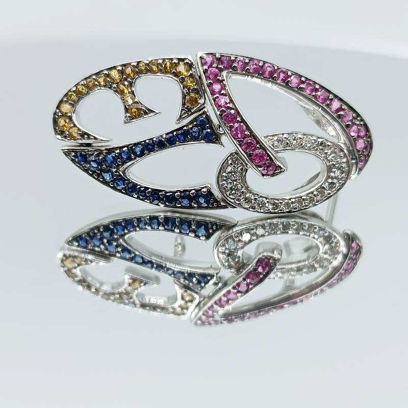 Diamrusa Brooch Pendant LOVE white gold and Sapphires For Sale 1