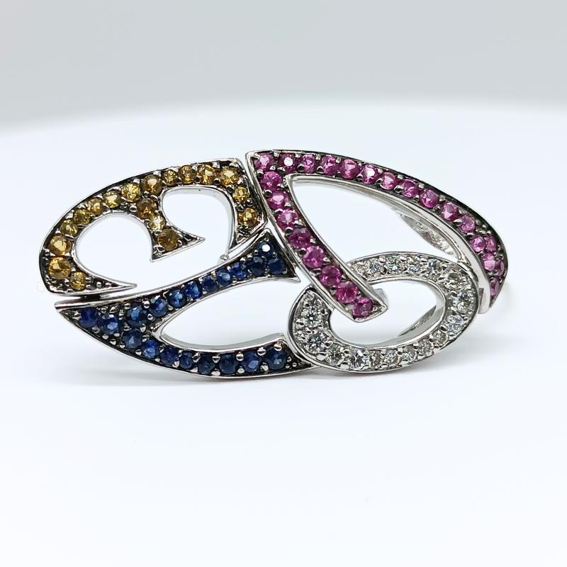 Diamrusa Brooch Pendant LOVE white gold and Sapphires For Sale 2