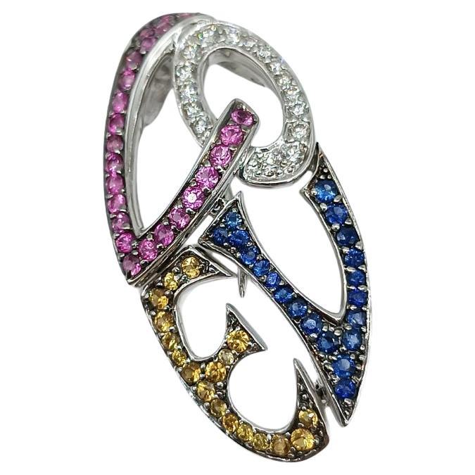 Diamrusa Brooch Pendant LOVE white gold and Sapphires