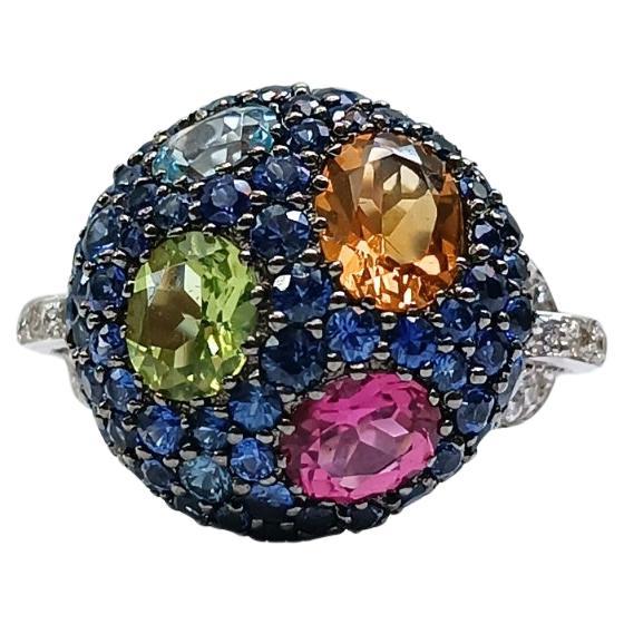 Diamrusa ring in white gold with sapphires and different stones For Sale