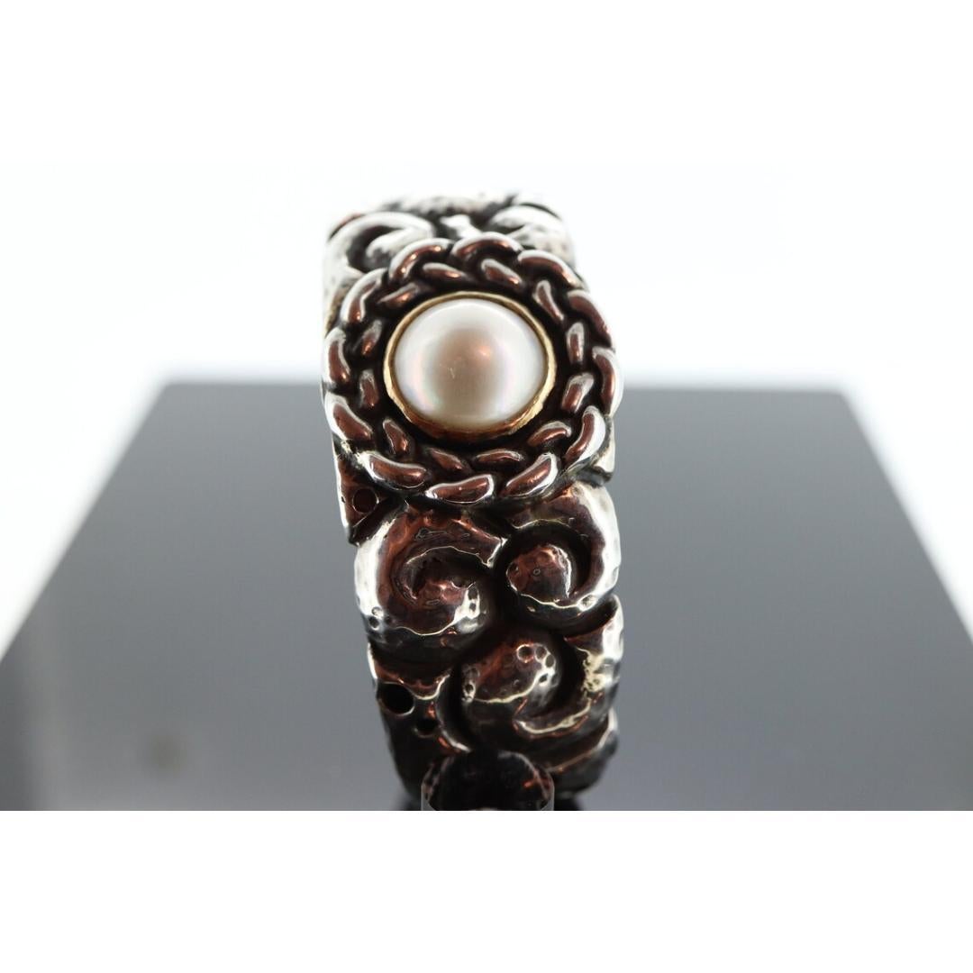 Dian Malouf Manschettenarmband. Mabe Perle Schwere Manschette aus Sterlingsilber und 14k Gold im Zustand „Gut“ in Port Charlotte, FL