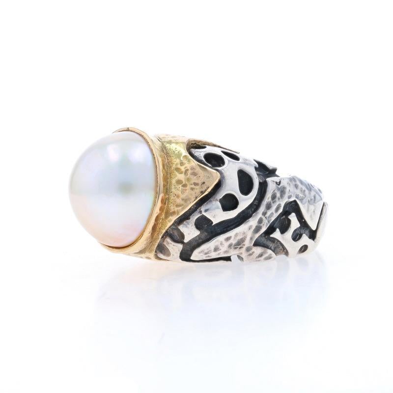 Bead Dian Malouf Cultured Mabe Pearl Solitaire Ring Sterling 925Yellow Gold 14k 6 1/2 For Sale