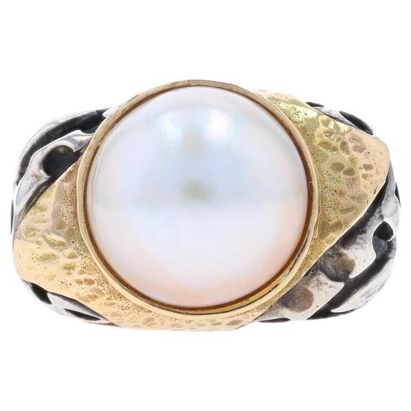 Dian Malouf Cultured Mabe Pearl Solitaire Ring Sterling 925Yellow Gold 14k 6 1/2 For Sale