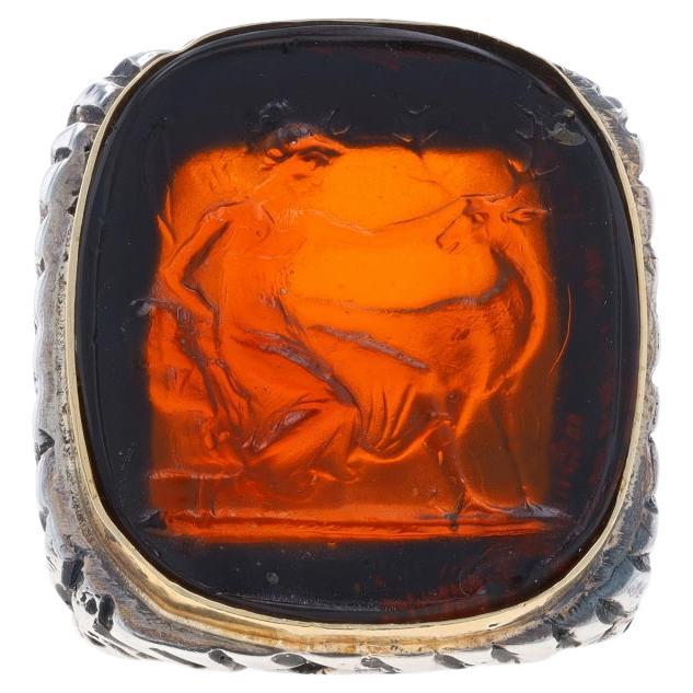 Dian Malouf Griechische Göttin Artemis-Ring aus geformtem Glas, Sterling 925 Gelbgold 14k