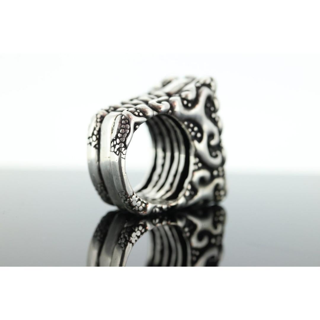 Dian Malouf RING. Triple Three Stacked Rings. Heavy sterling Silver and 14k Sign In Good Condition For Sale In Port Charlotte, FL
