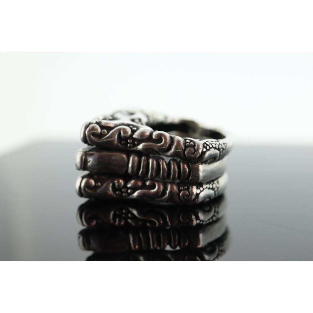 Women's or Men's Dian Malouf RING. Triple Three Stacked Rings. Heavy sterling Silver and 14k Sign For Sale