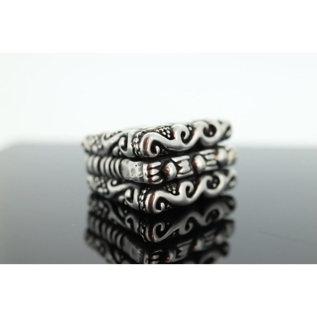 Dian Malouf RING. Triple Three Stacked Rings. Heavy sterling Silver and 14k Sign For Sale 1