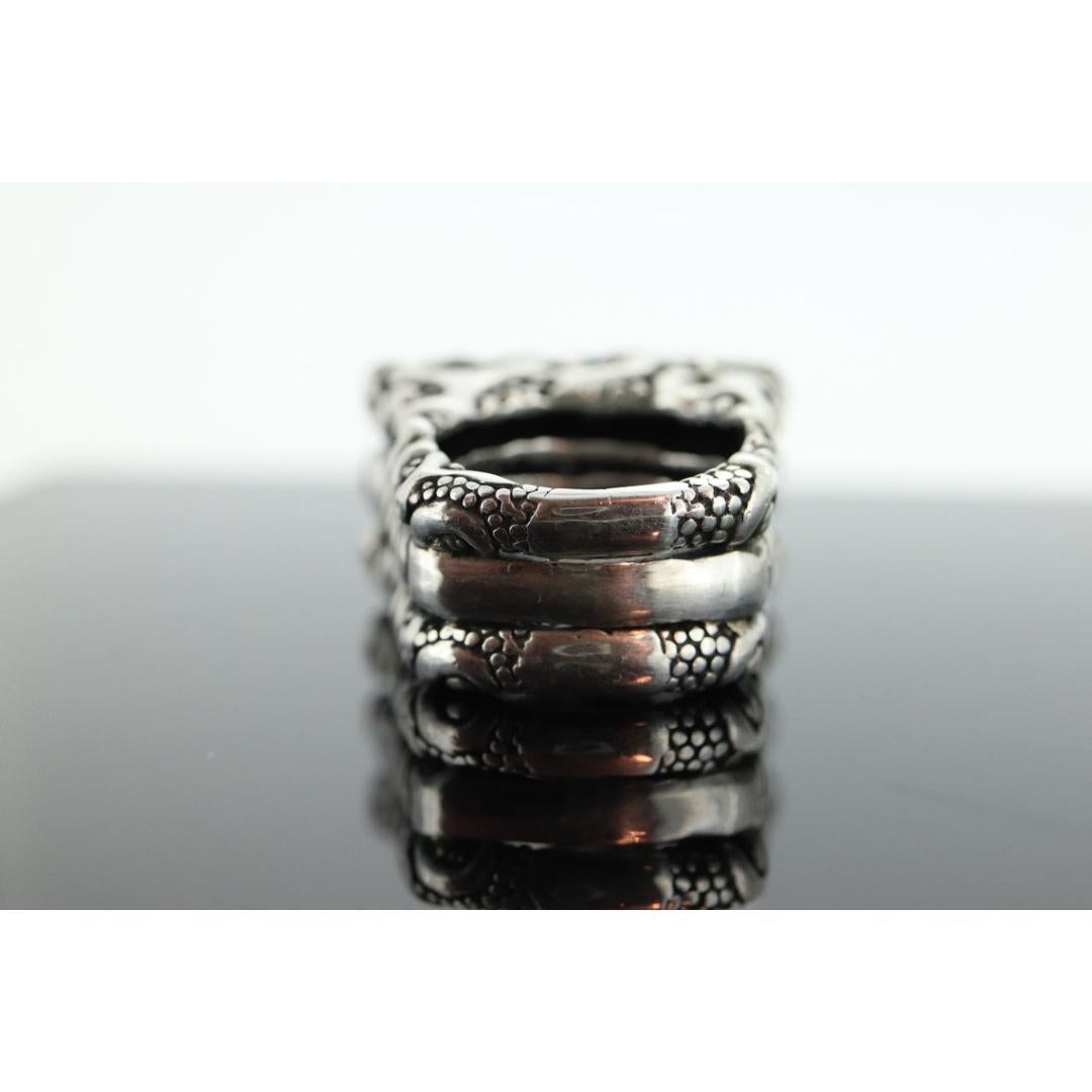 Dian Malouf RING. Triple Three Stacked Rings. Heavy sterling Silver and 14k Sign For Sale 2