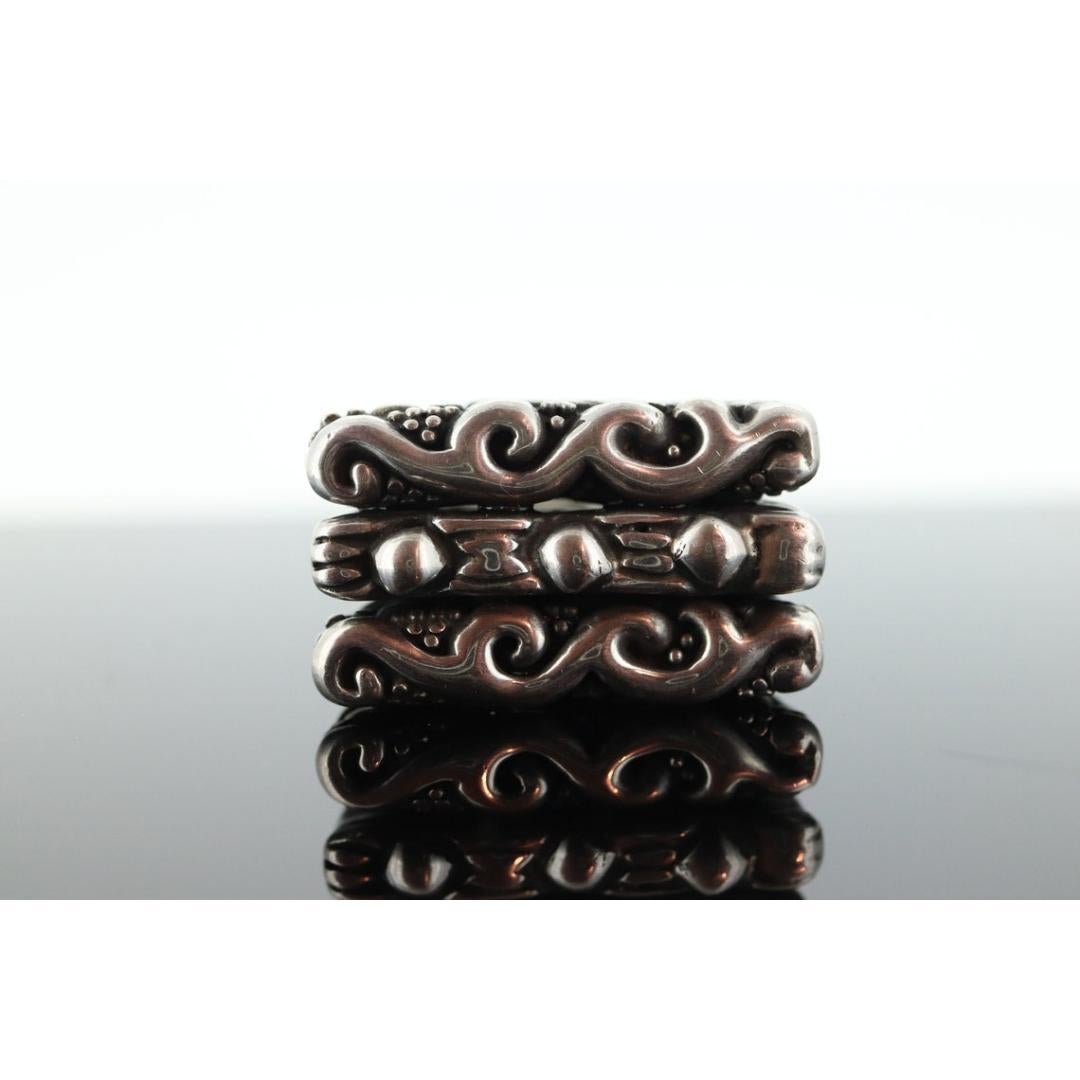 Dian Malouf RING. Triple Three Stacked Rings. Heavy sterling Silver and 14k Sign For Sale 5