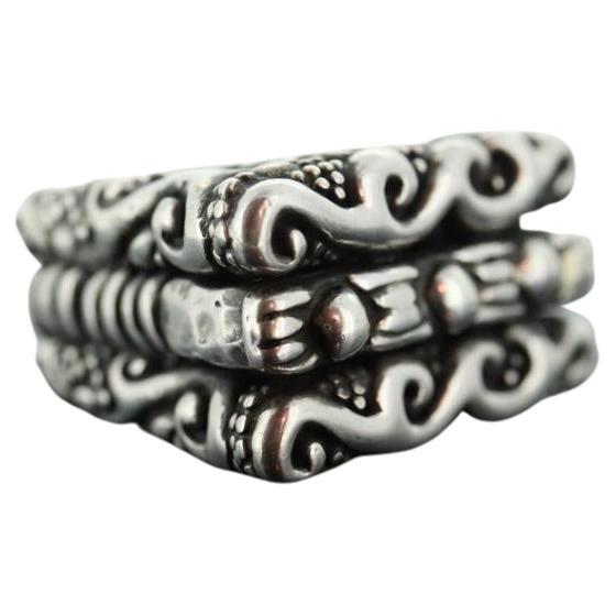 Dian Malouf RING. Triple Three Stacked Rings. Heavy sterling Silver and 14k Sign For Sale