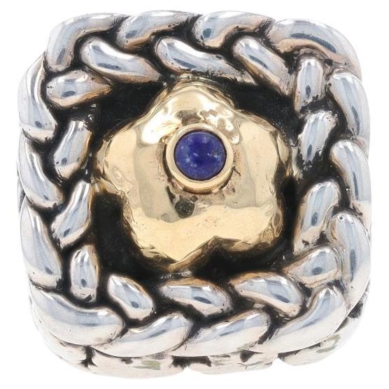 Dian Malouf Sapphire Solitaire Ring Sterling 925 Yellow Gold 14k Rnd Cab Flowers For Sale