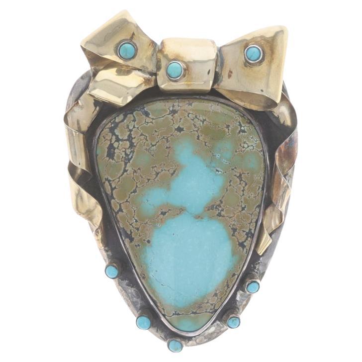 Dian Malouf Turquoise Bow Brooch/Pendant Enhancer Sterling 925 & 14k Ribbon Pin