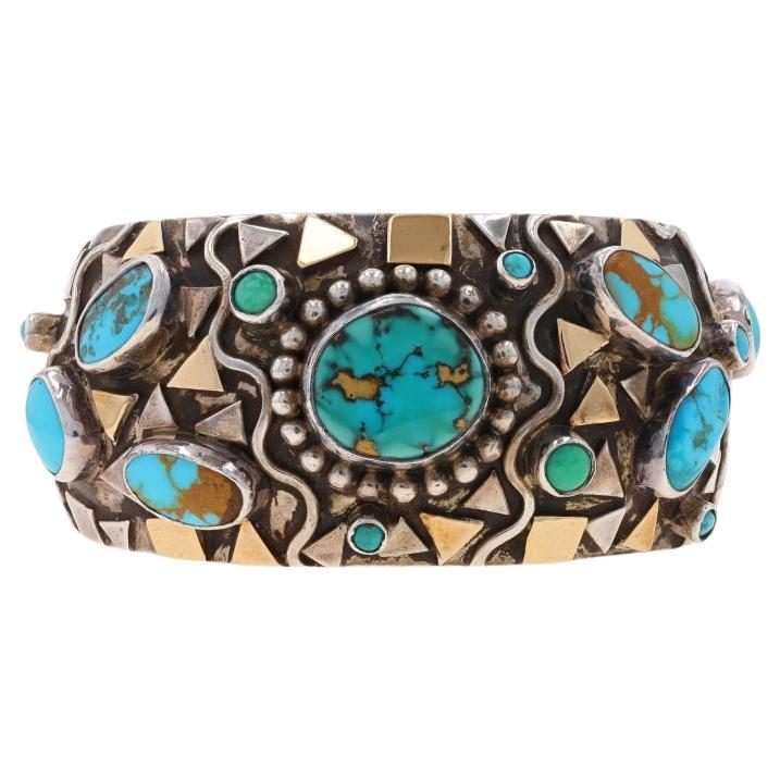 Dian Malouf Turquoise Cuff Bracelet 6 1/4" Sterling Silver 925 & 14k Yellow Gold