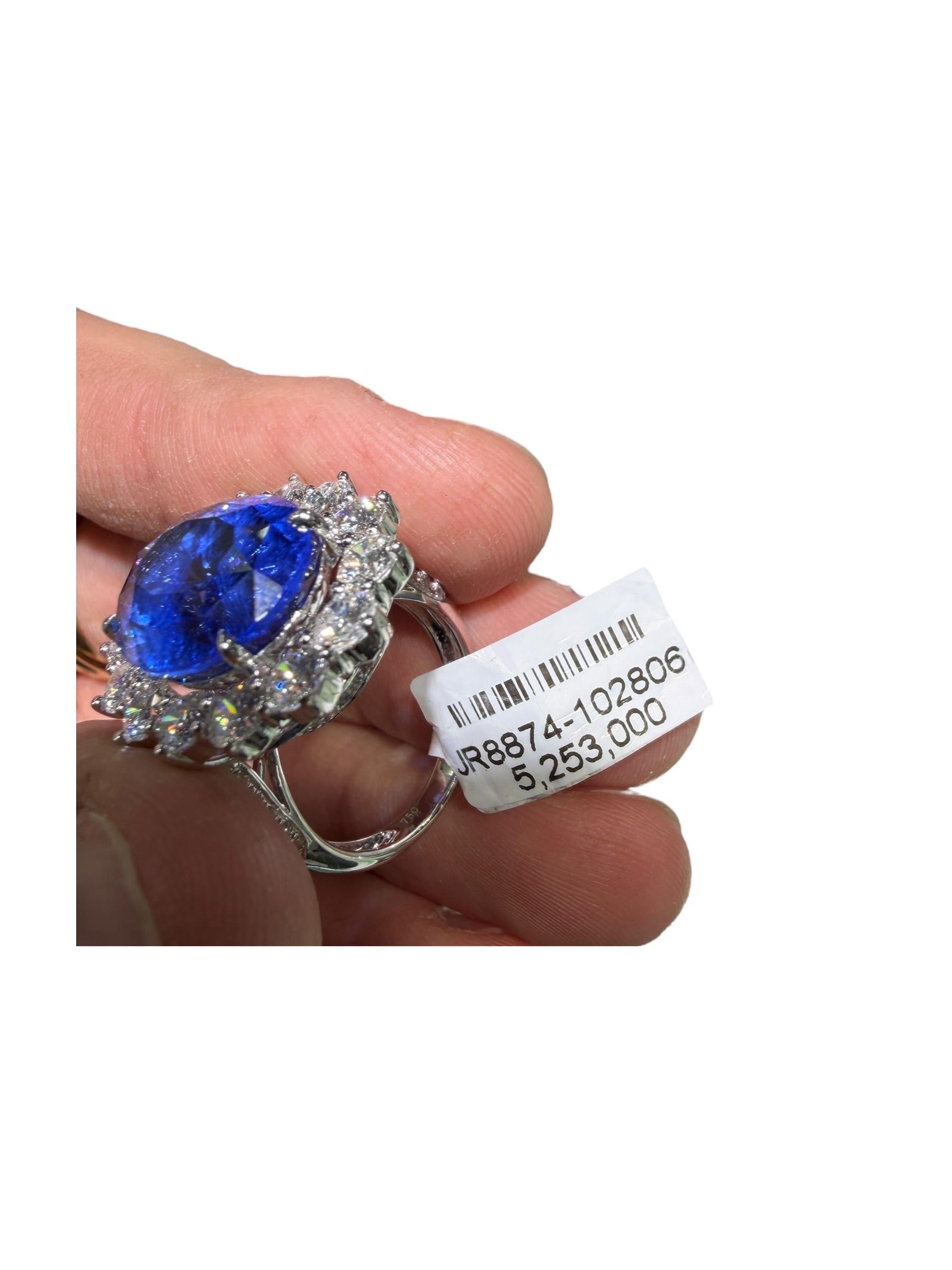 Diana 14,74ct Kornblumenblauer Ceylon Saphir & Diamant Ring in 18K Weißgold im Angebot 6