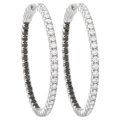 Diana Orecchini a cerchio in oro bianco 14K con diamanti bianchi e neri da 2,60 carati DI24-070125