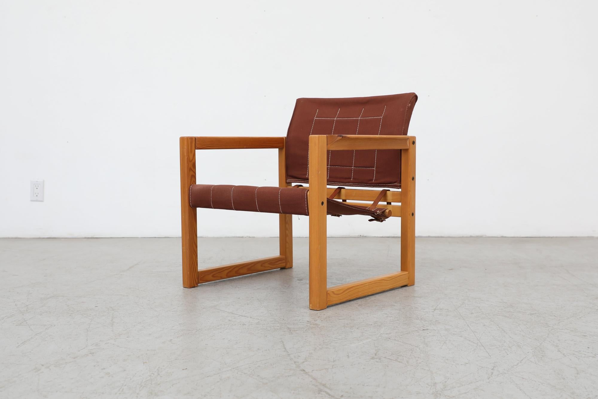 'Diana' Armchair w/ Pine Frame and Brown Canvas Sling by Karin Mobring, 1980's For Sale 1