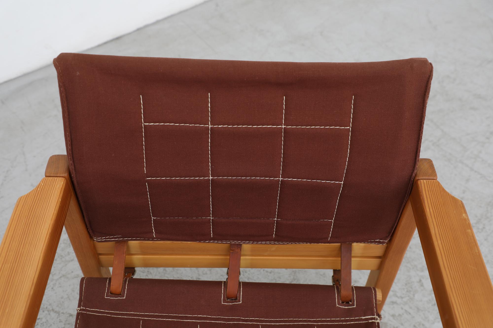 'Diana' Armchair w/ Pine Frame and Brown Canvas Sling by Karin Mobring, 1980's For Sale 2