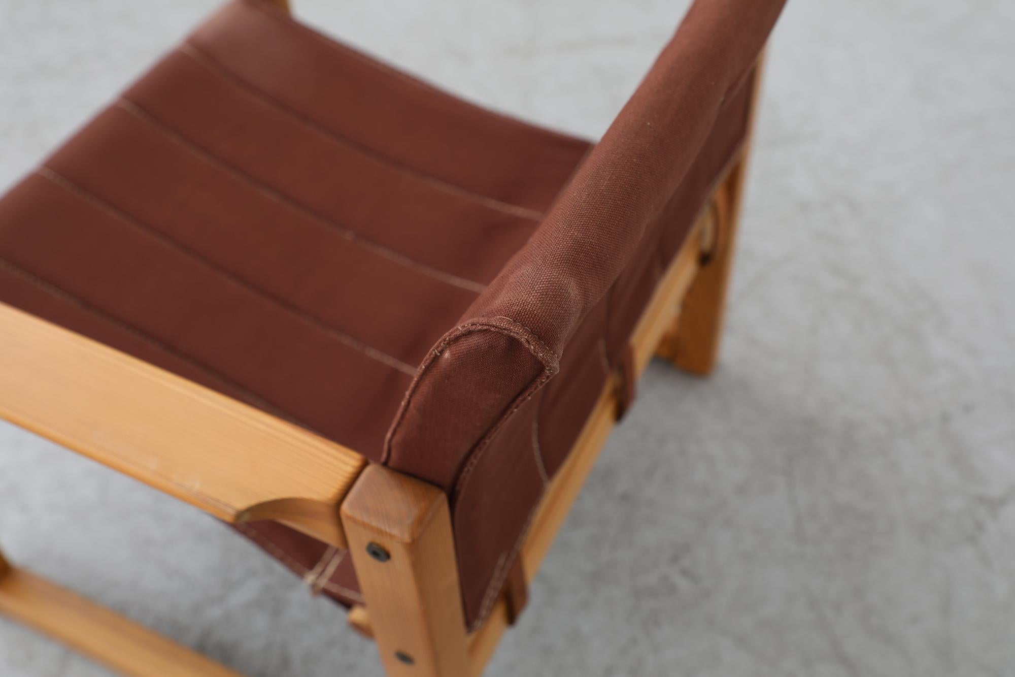 'Diana' Armchair w/ Pine Frame and Brown Canvas Sling by Karin Mobring, 1980's For Sale 5