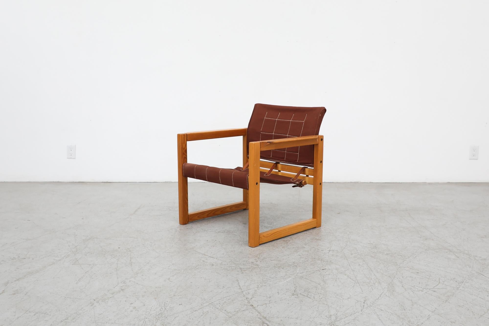 'Diana' Armchair w/ Pine Frame and Brown Canvas Sling by Karin Mobring, 1980's For Sale 10