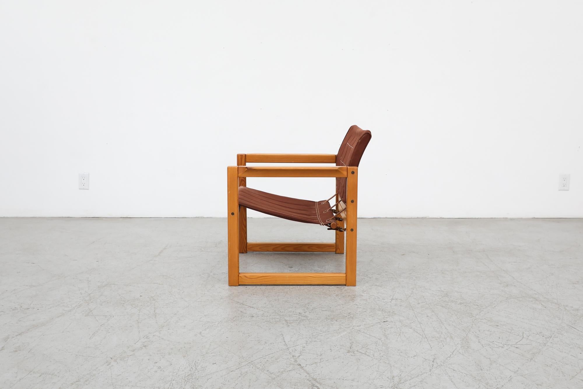 Mid-Century Modern 'Diana' Armchair w/ Pine Frame and Brown Canvas Sling by Karin Mobring, 1980's For Sale