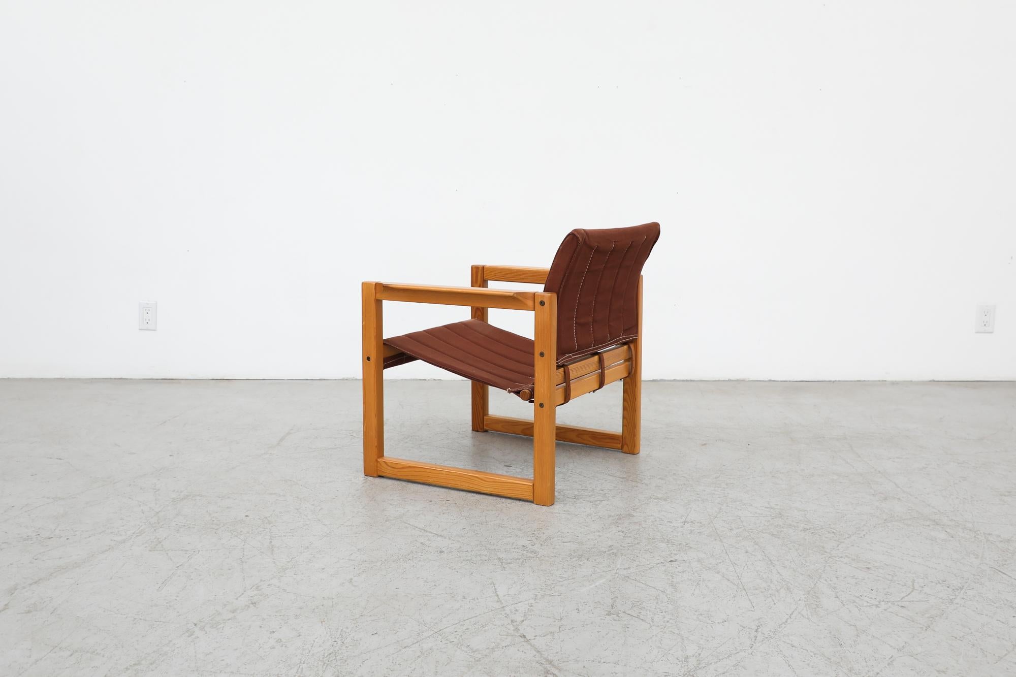 Swedish 'Diana' Armchair w/ Pine Frame and Brown Canvas Sling by Karin Mobring, 1980's For Sale