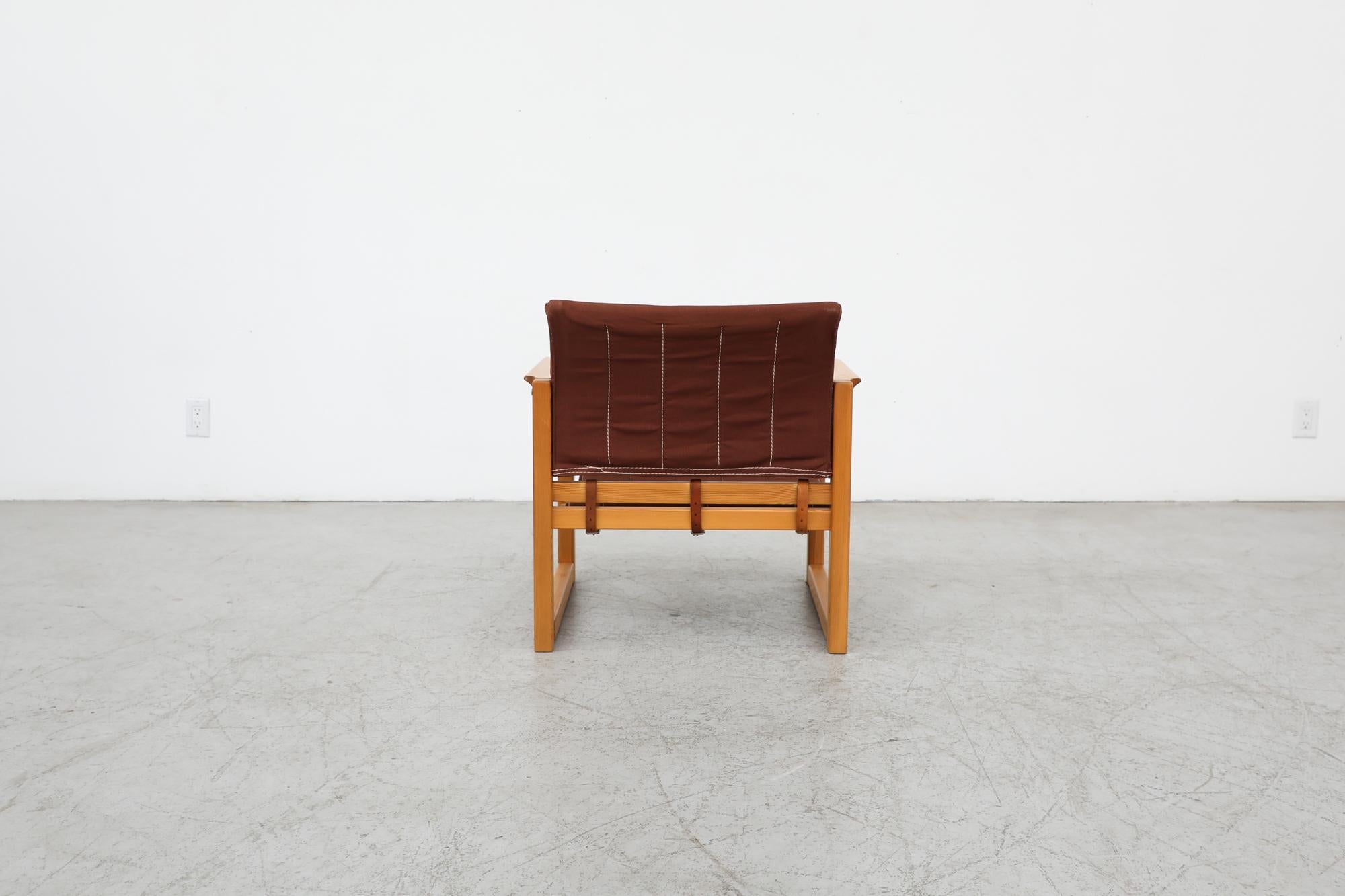 'Diana' Armchair w/ Pine Frame and Brown Canvas Sling by Karin Mobring, 1980's In Good Condition For Sale In Los Angeles, CA