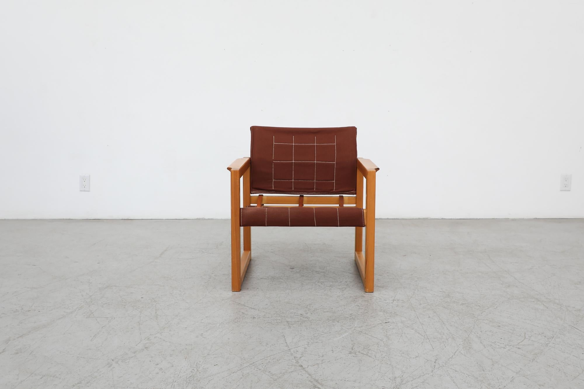 Fauteuil 'Diana' avec structure en pin et assise en toile Brown par Karin Mobring, années 1980 en vente 1