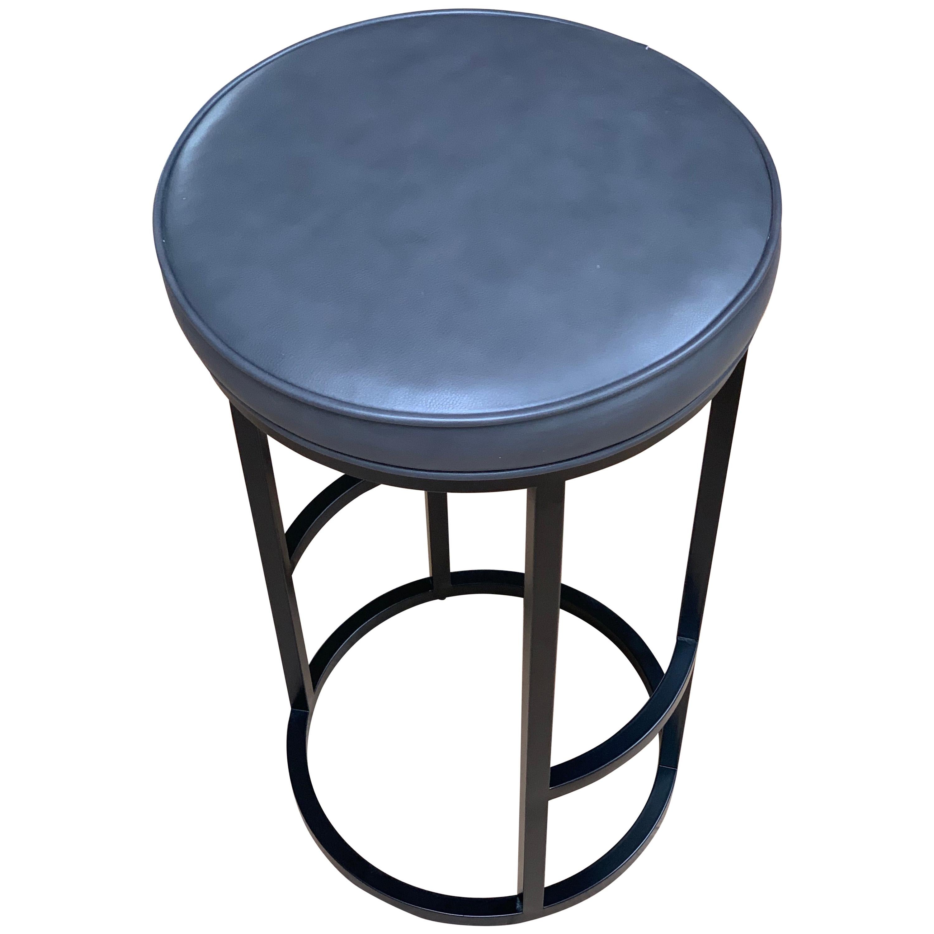 Diana Bar Stool Circular in Steel Powder-Coated and Mousse Anthracite Leather For Sale