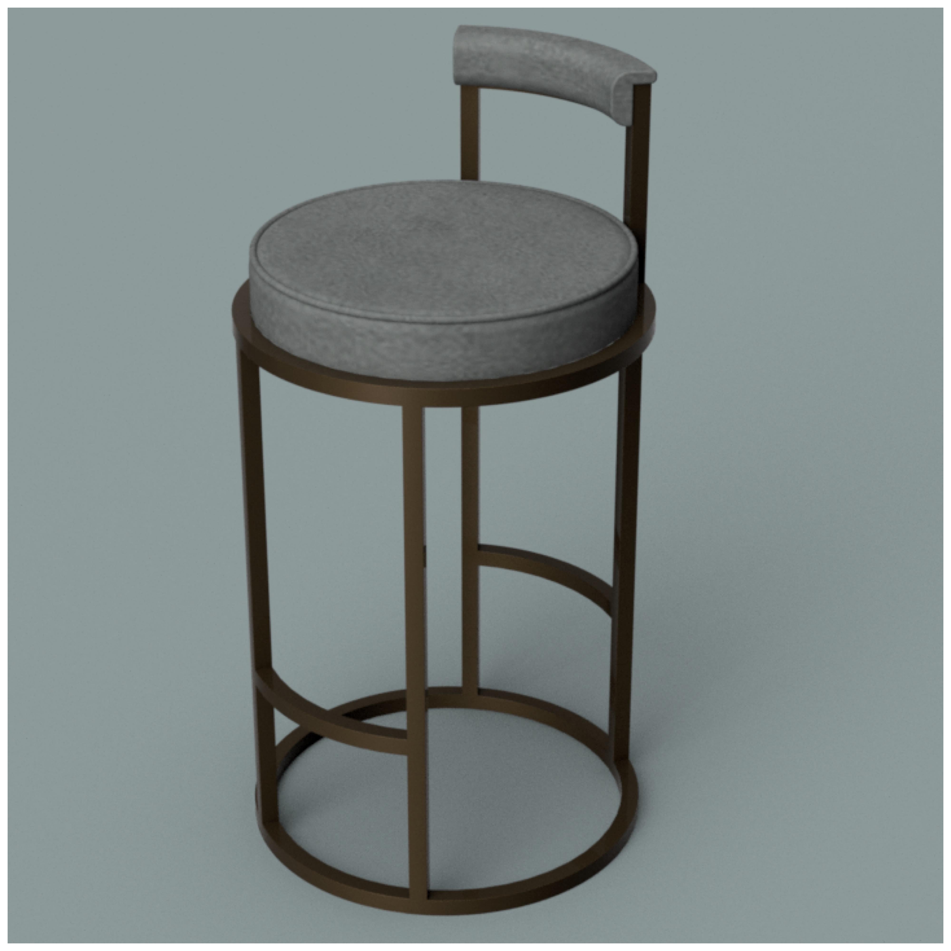Art Deco Diana Bar Stool Circular with Back Rest in Steel Powder-Coated and Novasuede For Sale
