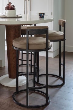 Custom Height Diana Bar Stool Circular with Back Rest Powder-Coated & Suede