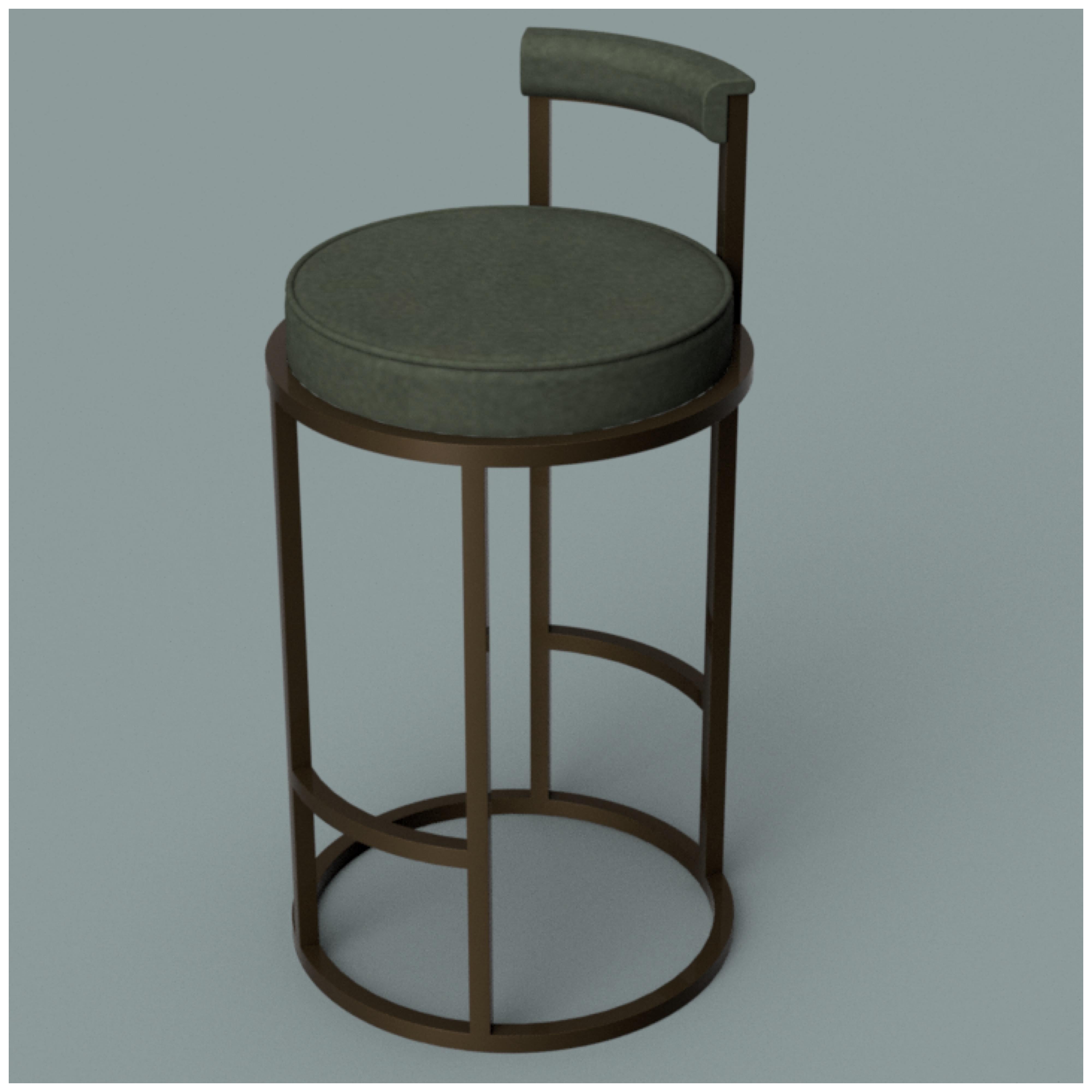 British Diana Bar Stool Circular with Back Rest in Steel Powder-Coated and Novasuede For Sale