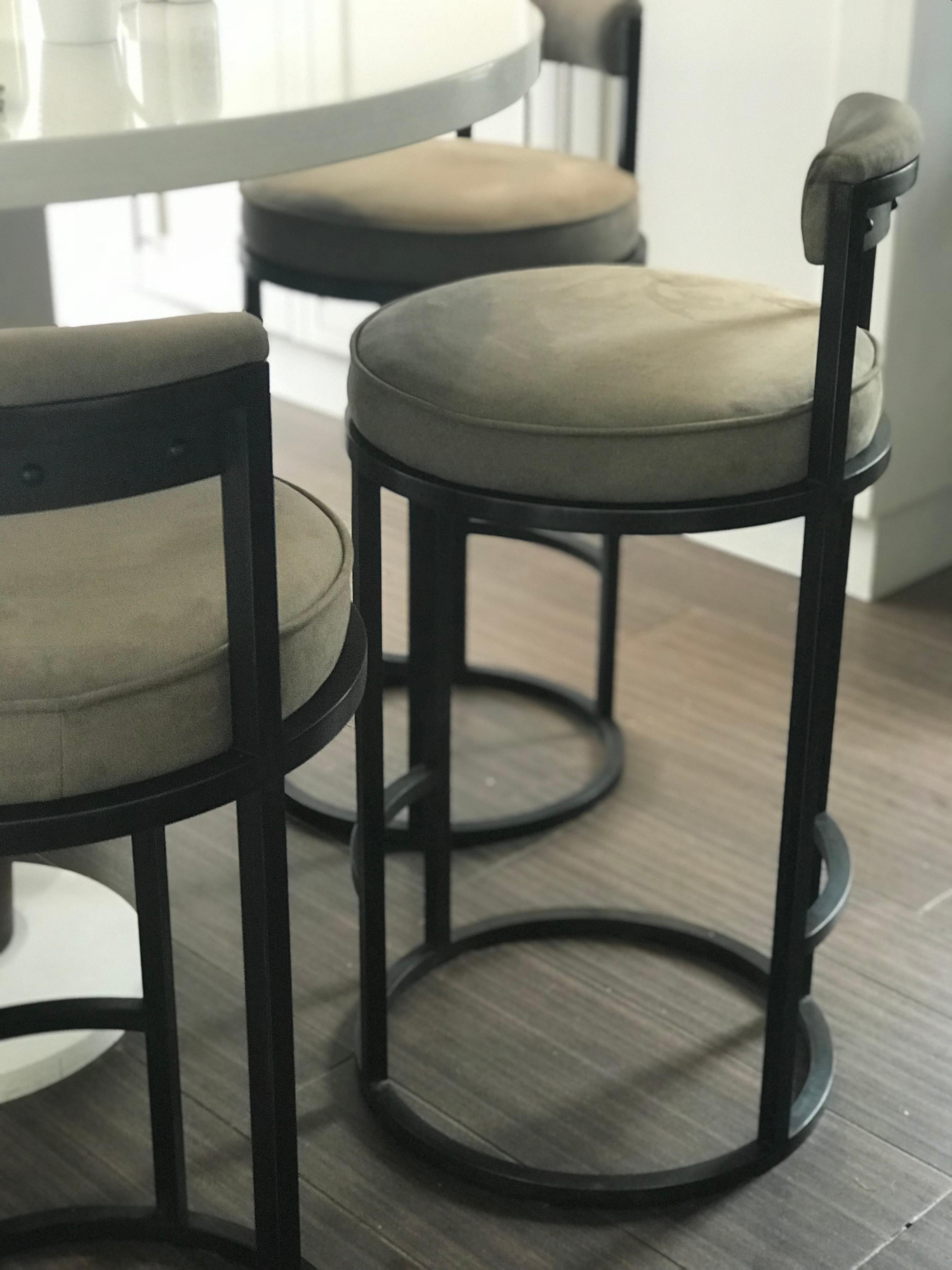 Ultrasuede Diana Bar Stool Circular with Back Rest in Steel Powder-Coated and Novasuede For Sale
