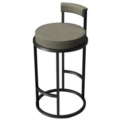 Diana Bar Stool Circular with Back Rest in Steel Powder-Coated and Novasuede