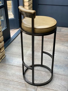 Custom Height Diana Bar Stool Circular with Back Rest in Powder-Coated & Leather