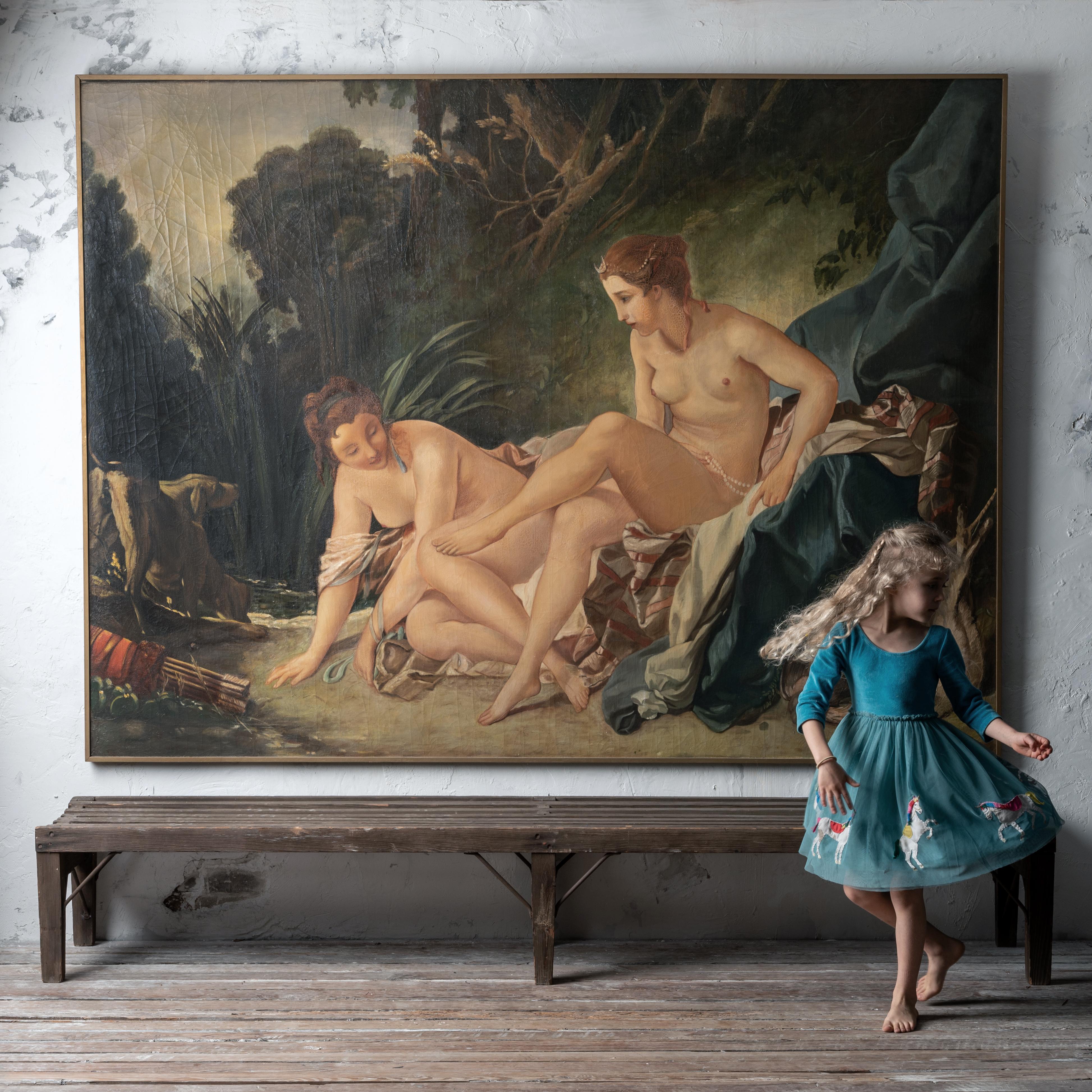 Rococo Diane se baignant, d'après Boucher Huile sur toile, 19e siècle en vente