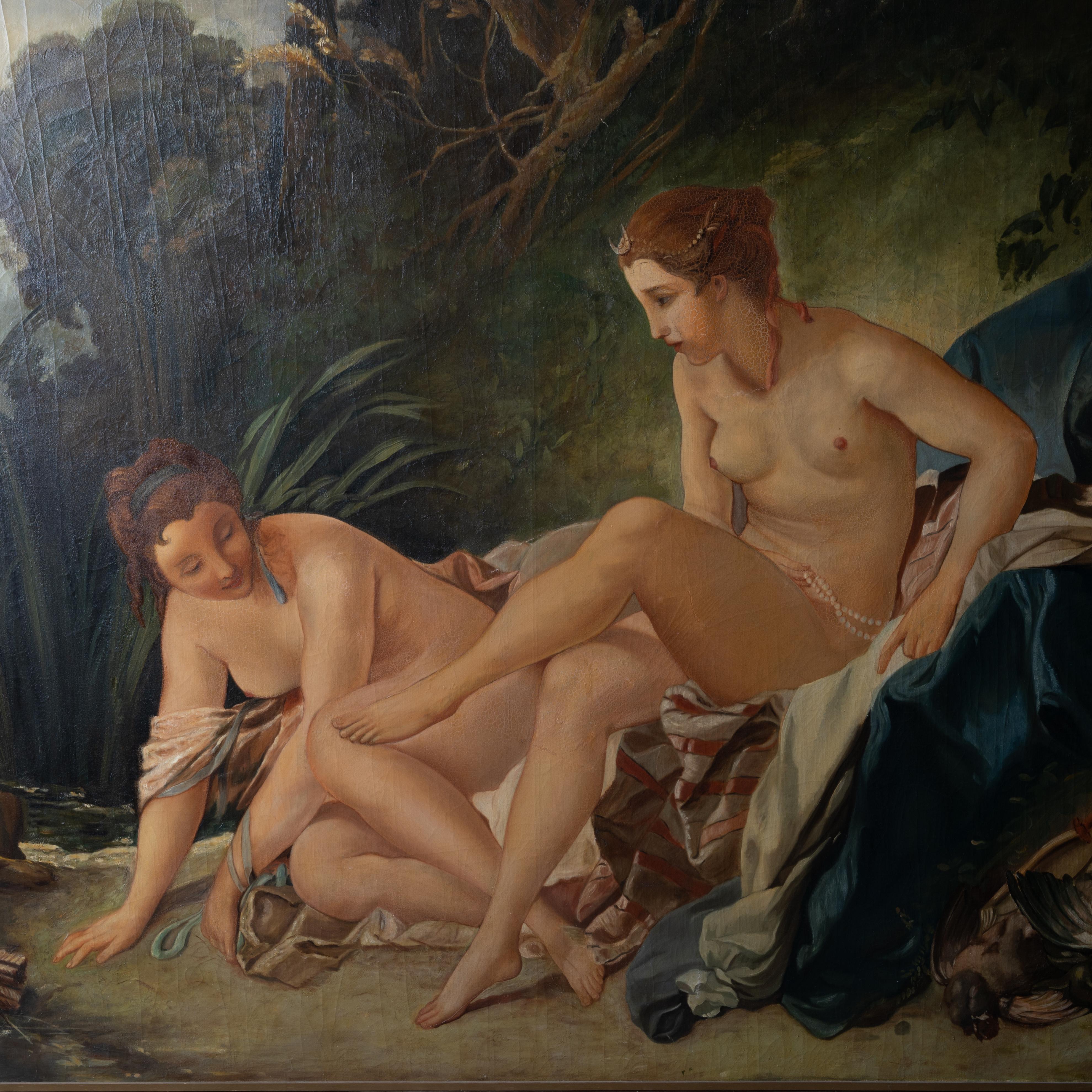 French Diana Bathing, after Boucher Oil on Canvas, 19th Century For Sale
