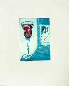 "Wine - SKOL" Hand painted and Intaglio on Paper by Diana Brady