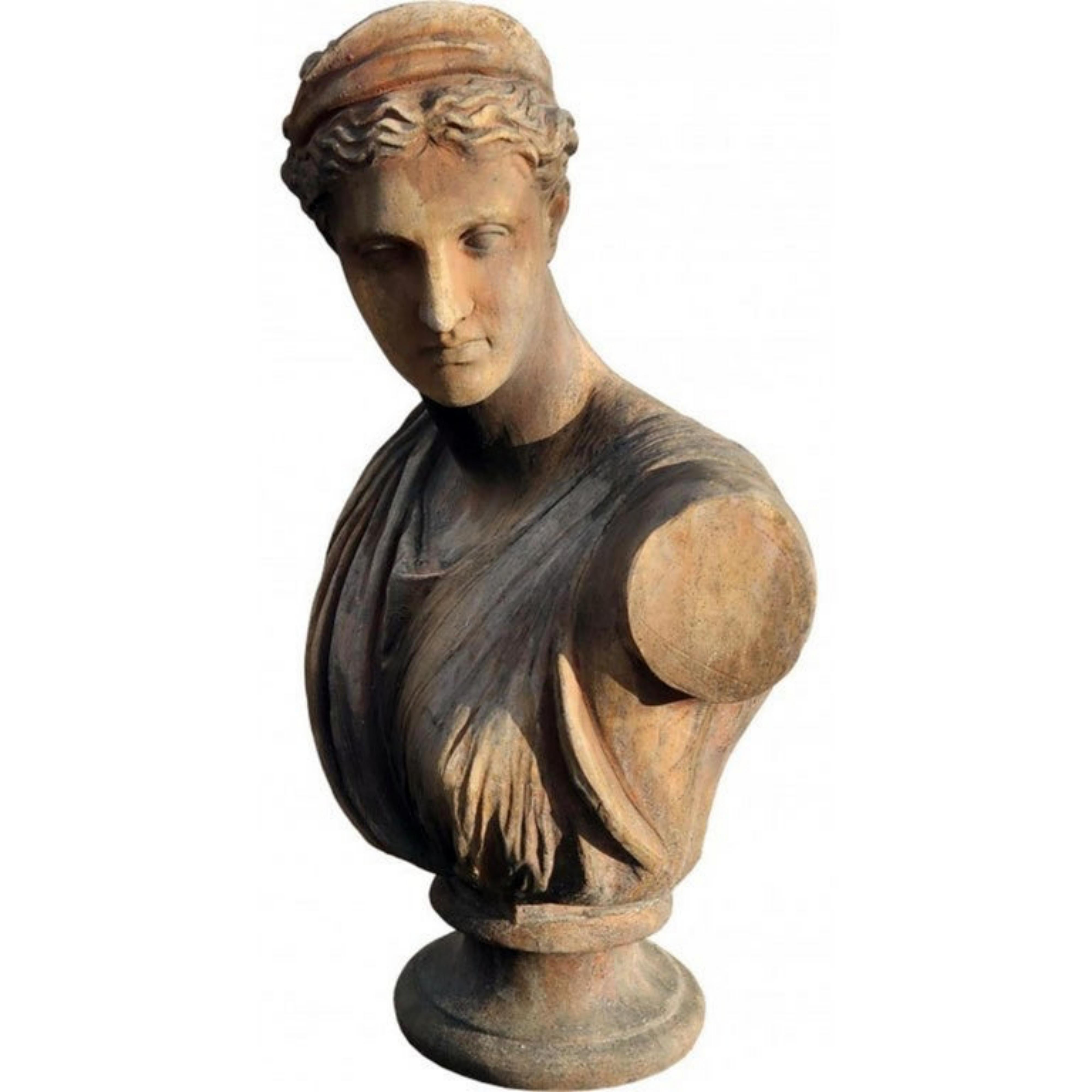 Hand-Carved Diana Bust in Terracotta, Artemis of Versailles, Early 20th Century