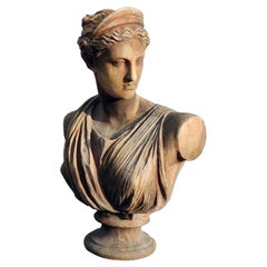 Diana Bust in Terracotta, Artemis of Versailles Early 20th Century