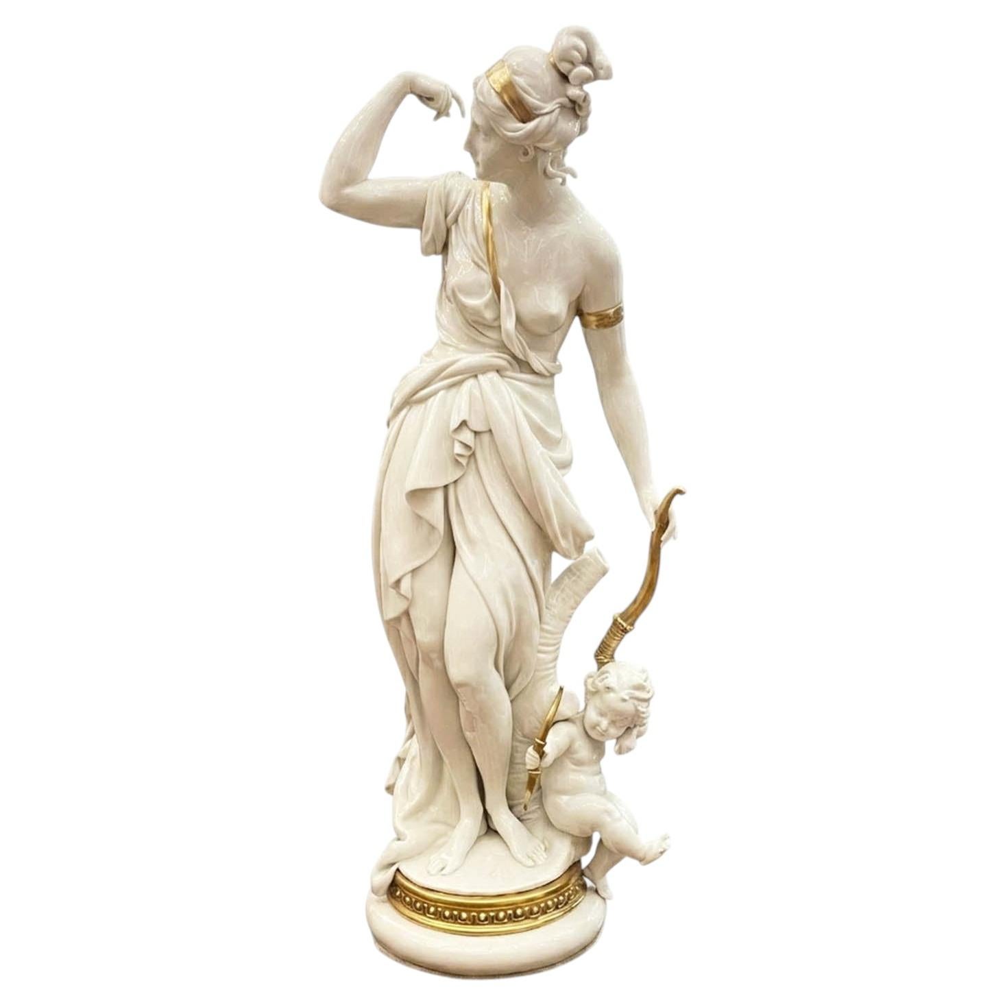 Diana Cacciatrice di Giuseppe Cappè 1962 Figura in Porcellana Bianca e Oro in vendita