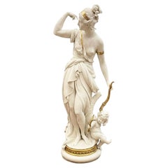 Diana die Jägerin von Giuseppe Cappè 1962 Weiß und Gold Porzellanfigur