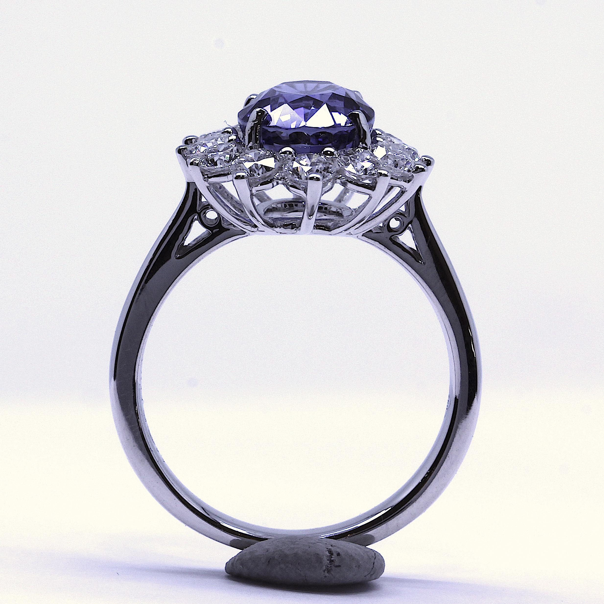 Oval Cut 18 Karat White Gold Diana Ceylon Sapphire Diamond Engagement Ring