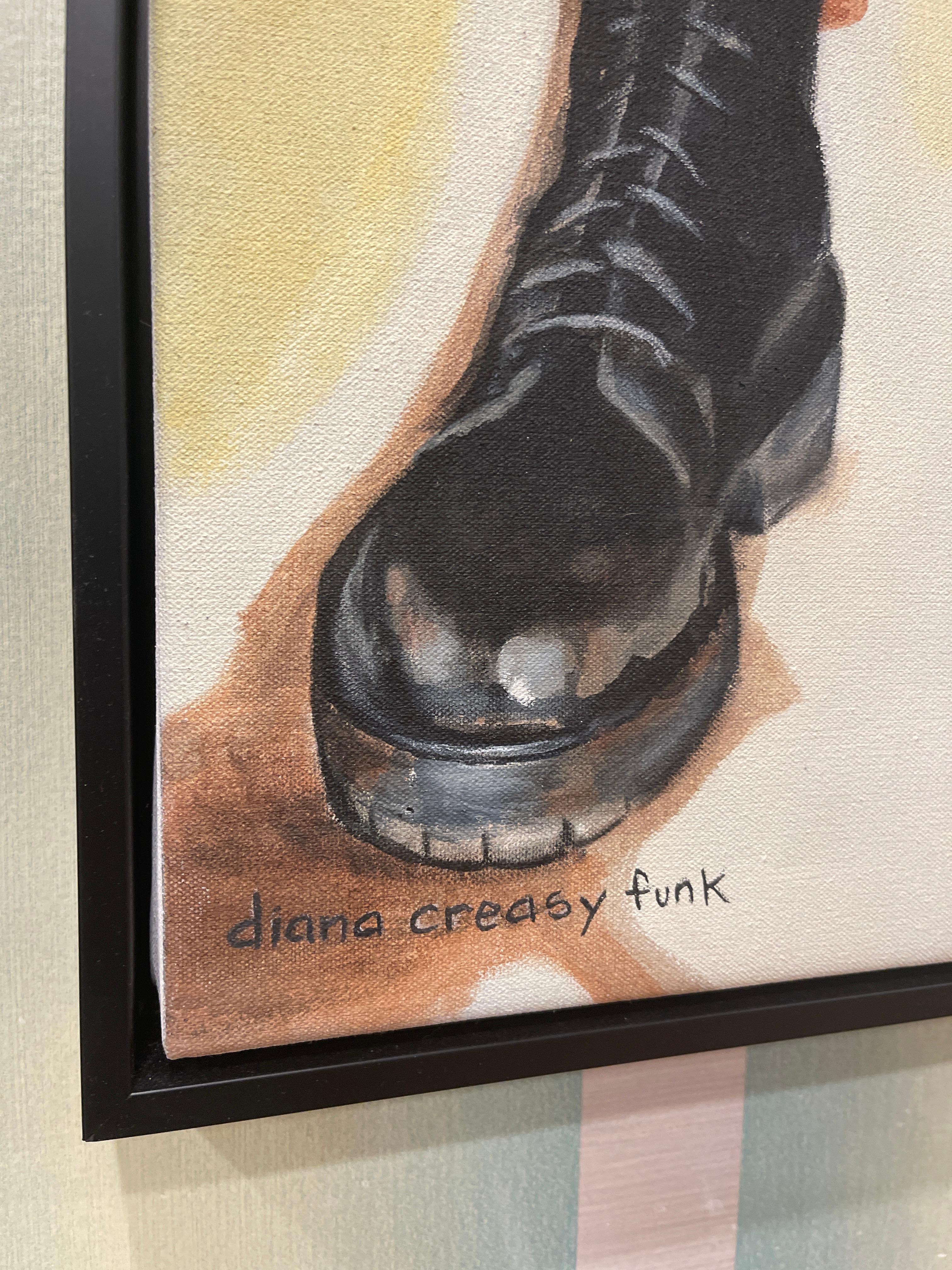 Original Diana Creasey-Funk in black wood float-frame. 