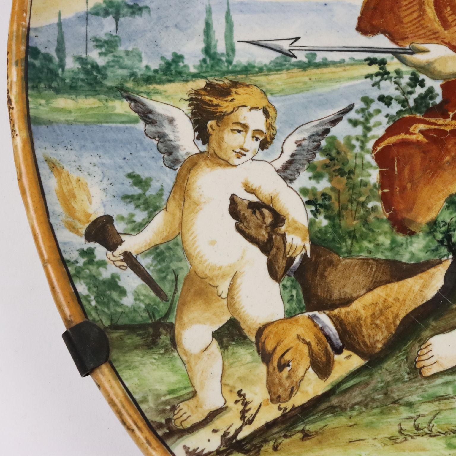 Late 19th Century Diana and Endymion Parade Dish Castelli Manufacture Italy Late 19th century For Sale