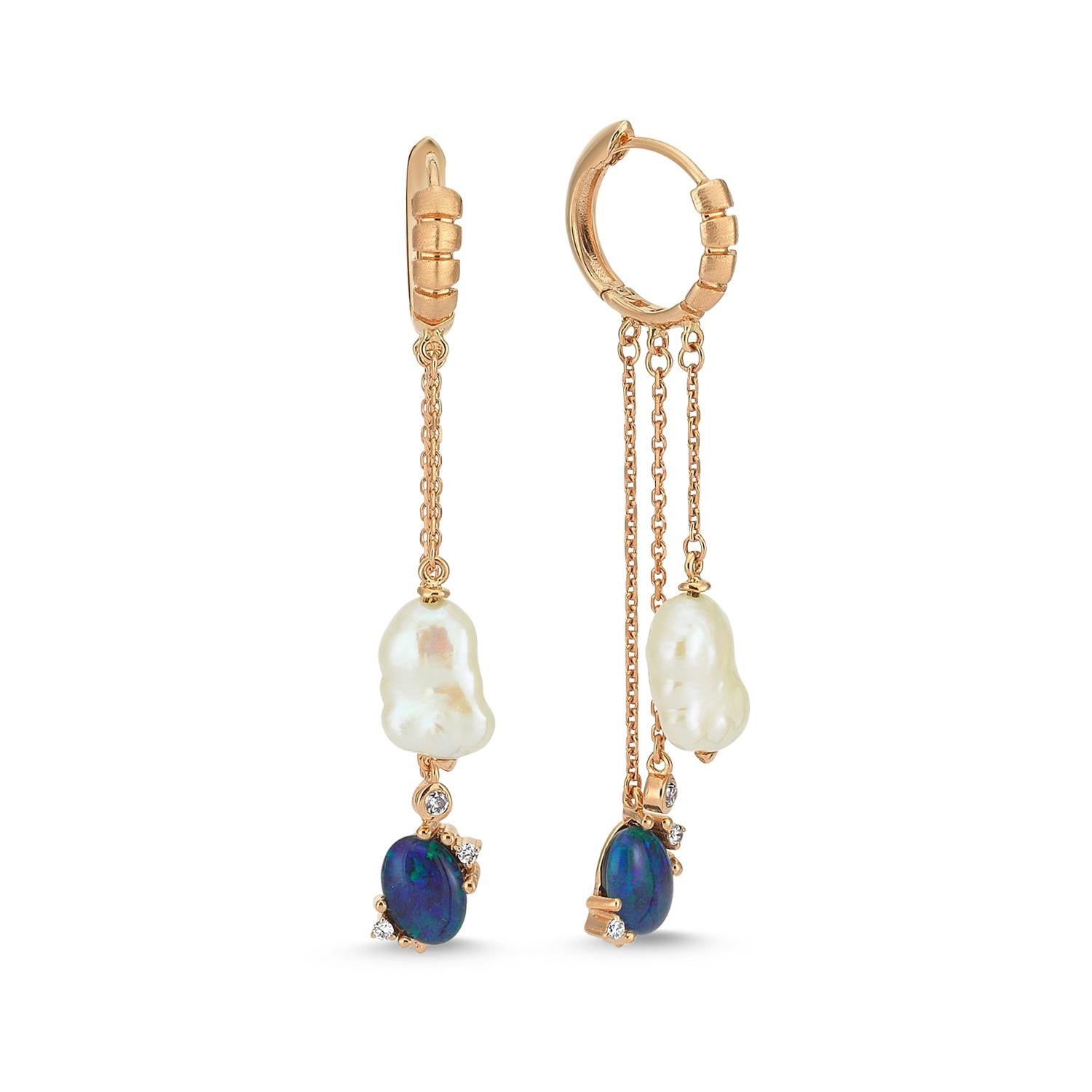 The Treasures of The Sea Collection is inspired by the water element which represents the treasures and natural stones hidden in the depths of the sea.

 Diana Earring (Single) in Rose Gold with Pearl ,White Diamond and Opal by Selda