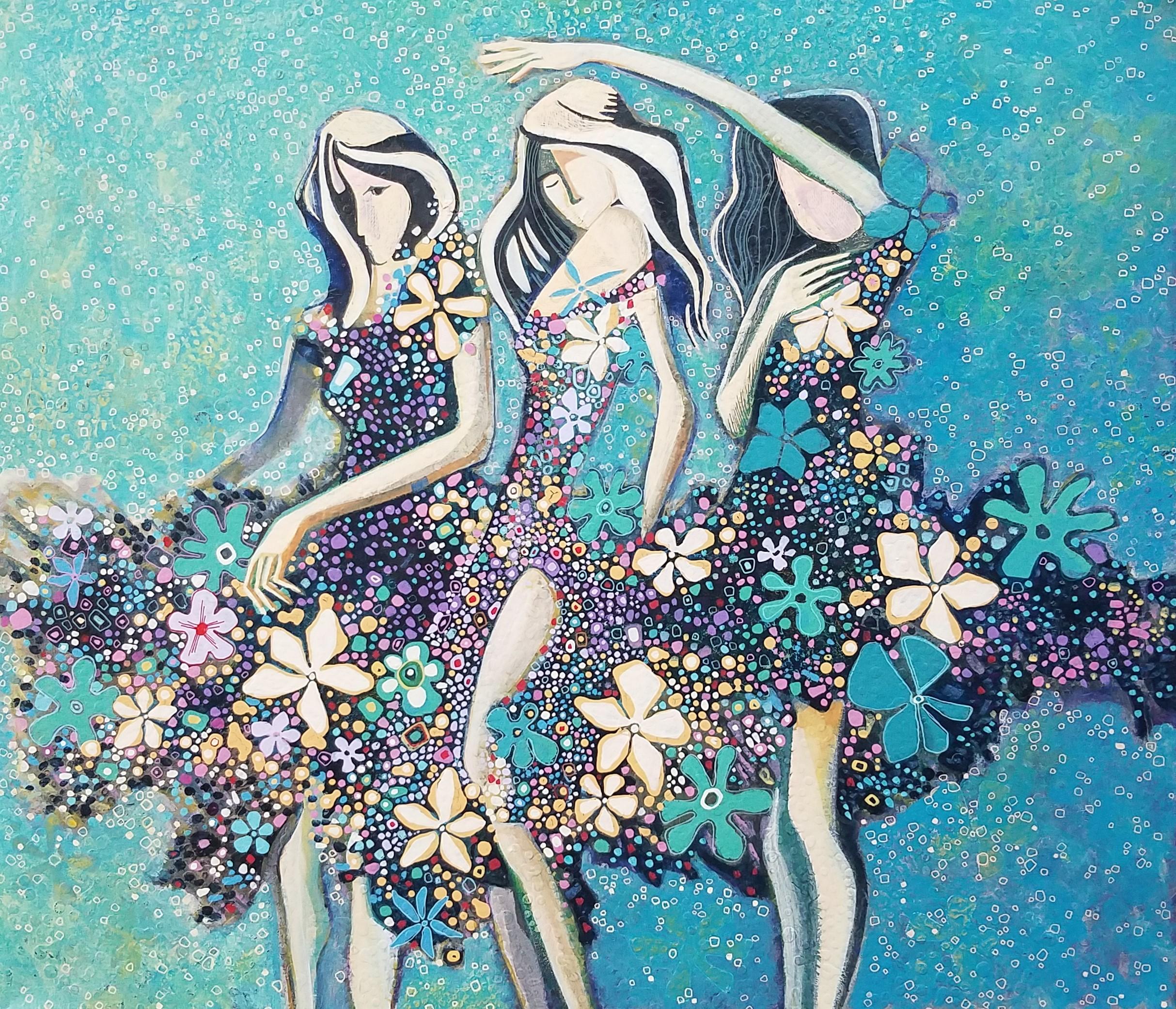 Beach Dancers, Original Painting - Mixed Media Art by Diana Elena Chelaru