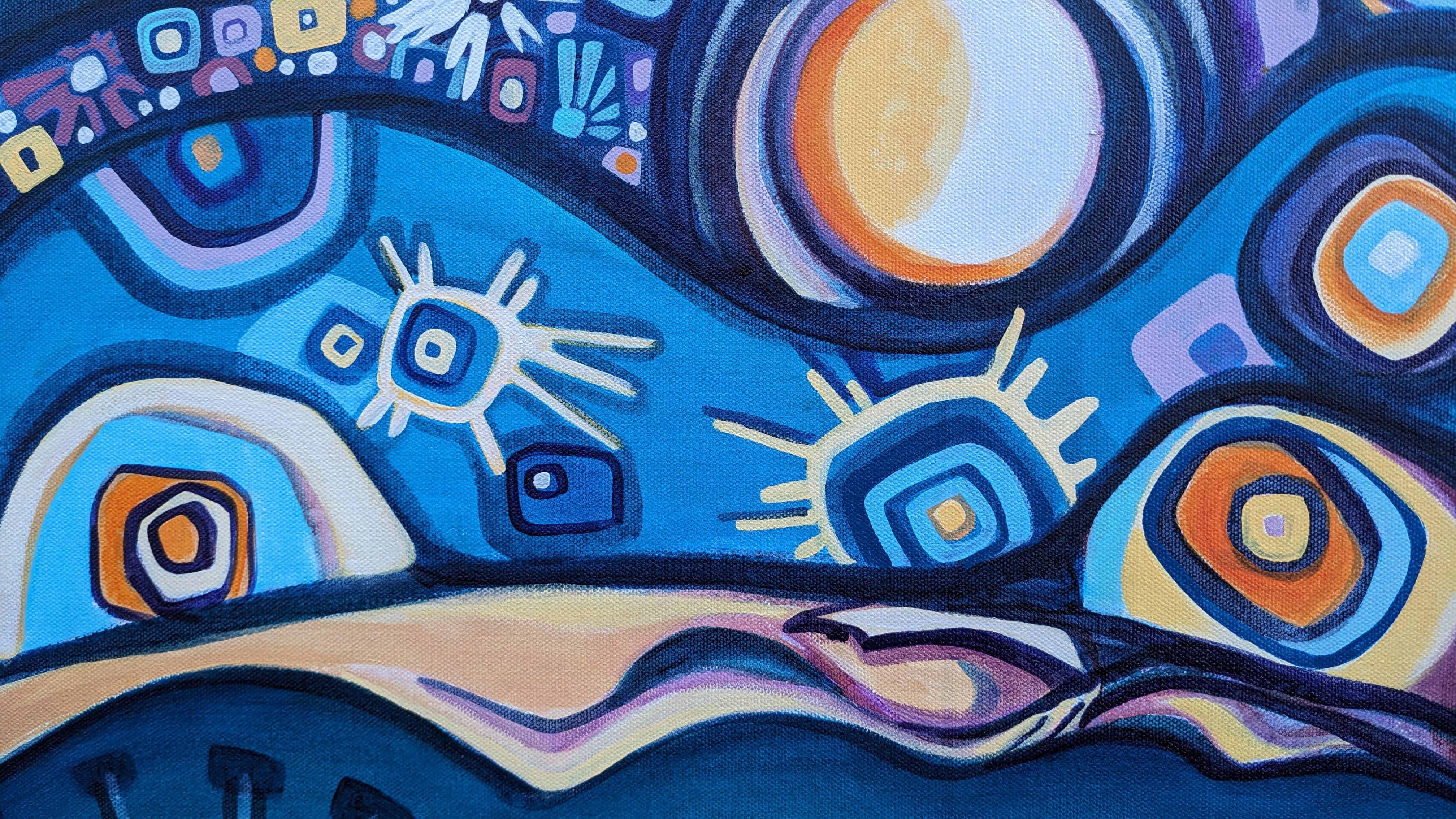 Crepuscolo mistico, Pittura astratta - Abstract Painting Blu di Diana Elena Chelaru