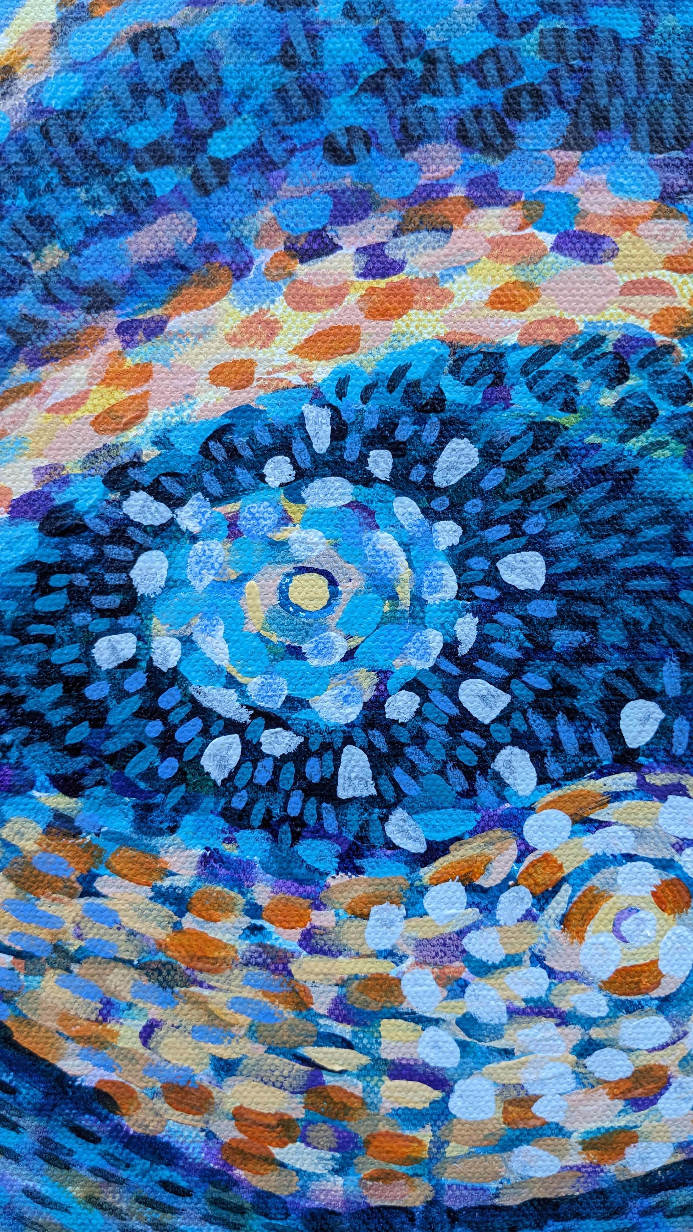 Scintille nel cielo, pittura astratta - Landscape Painting Blu di Diana Elena Chelaru