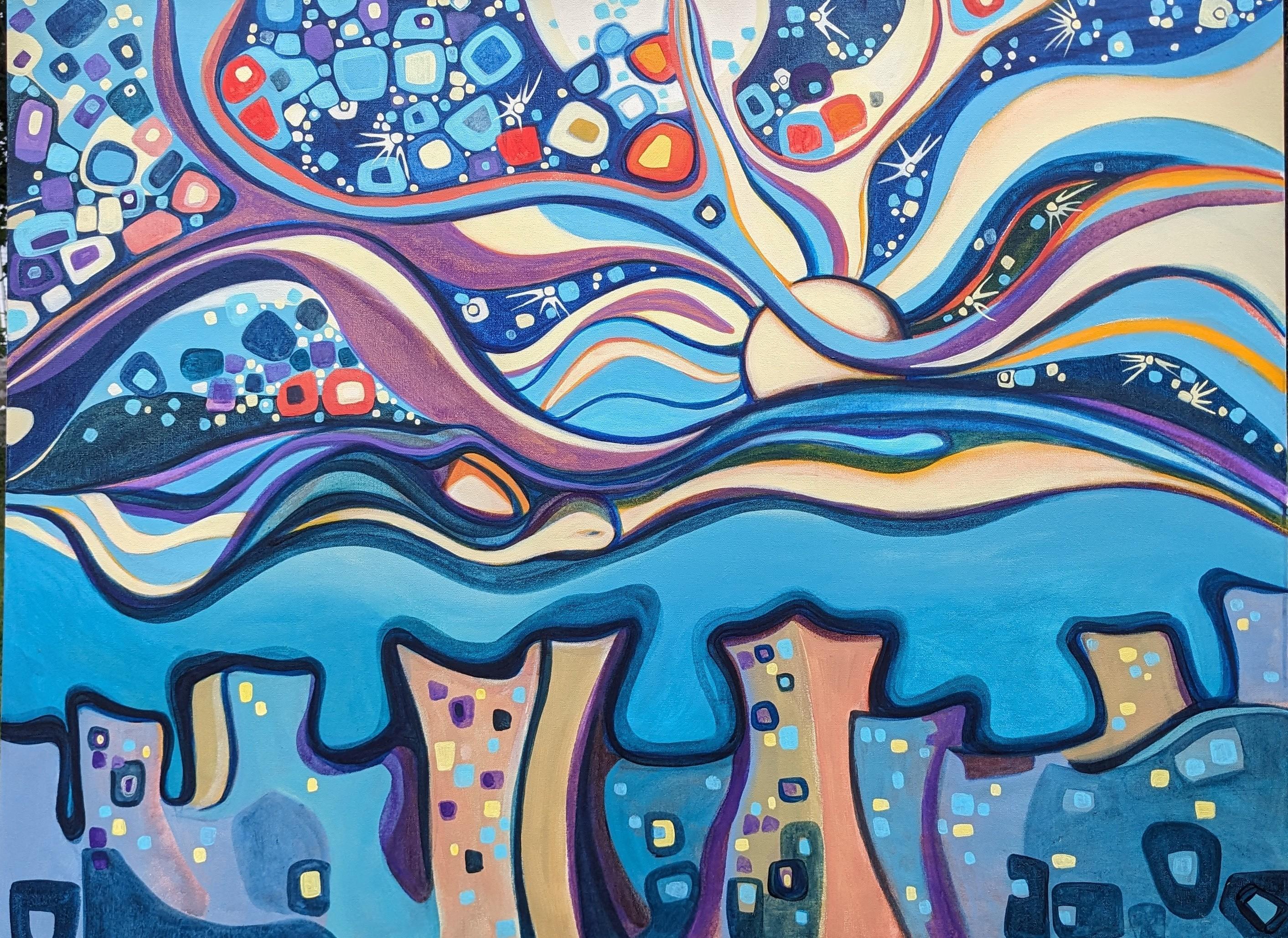 Amanecer sobre la ciudad, Pintura original - Art de Diana Elena Chelaru